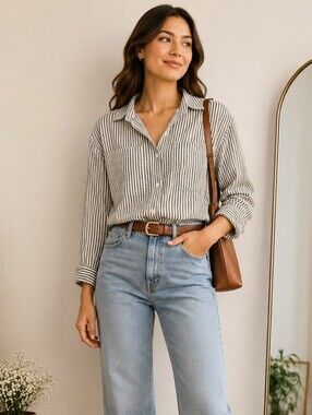 Liz Spirt Cotton Striped Blouse